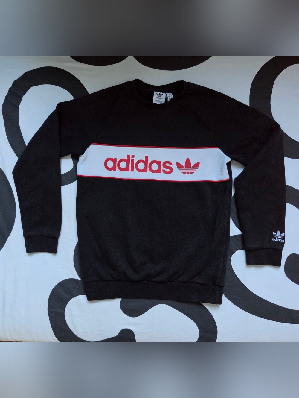 adidas Originals Trefoil Block Crewneck Sweatshirt Black & White Boys 12